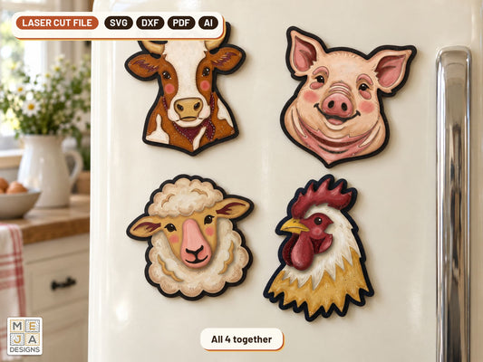 Farm Animal Magnet Set laser cut file: all the designs together