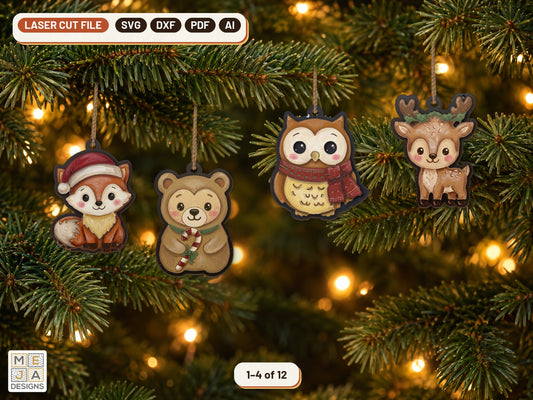 Woodland Critter Christmas Ornament Set laser cut file: all the designs together