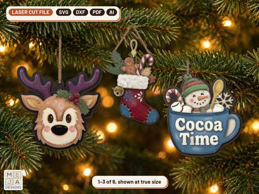 Cozy Christmas Characters Ornament Set laser cut file: all the designs together