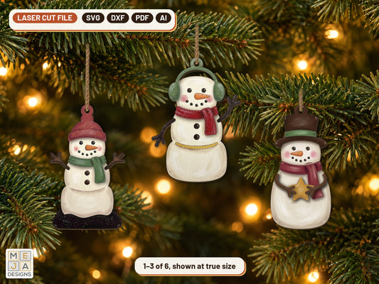 Marshmallow Snowman Ornament Set laser cut file: all the designs together