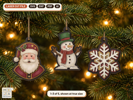 Rustic Holly Christmas Ornament Set laser cut file: all the designs together
