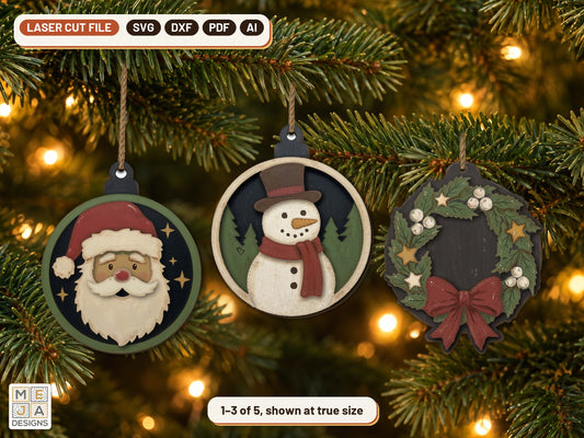 Vintage Bauble Christmas Ornament Set laser cut file: all the designs together