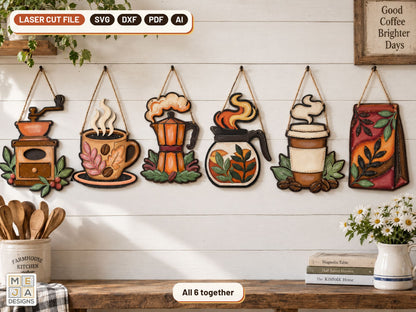 Coffee Lover's Layered Sign Set laser cut file: all the designs together