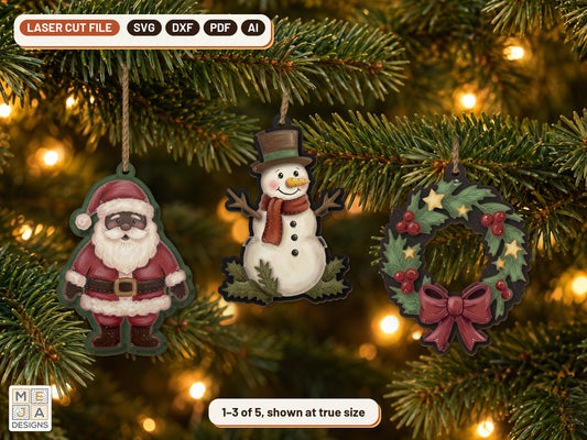 Country Christmas Ornament Set laser cut file: all the designs together
