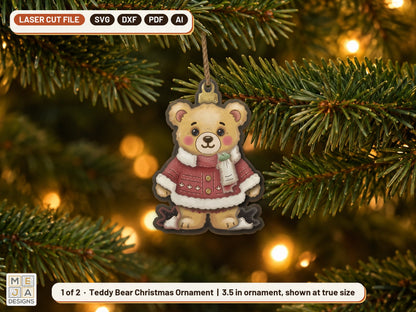Two-Sided Teddy Bear Christmas Ornament laser cut file: design 1 of the bundle
