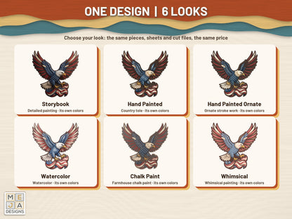 Patriotic Bald Eagle Sign sticker pack: every look the sticker pack comes in, side by side