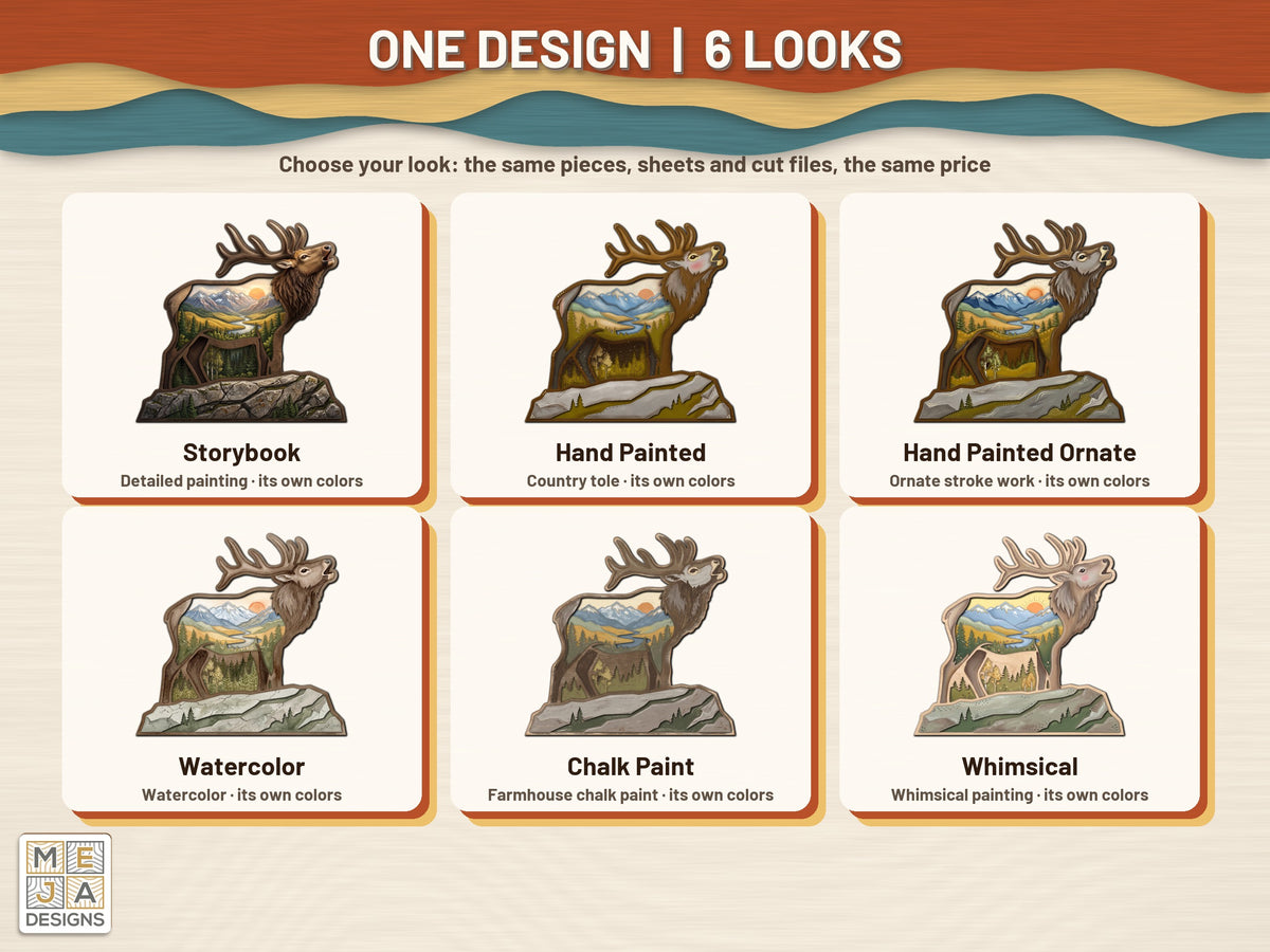Bugling Elk Shelf Sitter sticker pack: every look the sticker pack comes in, side by side
