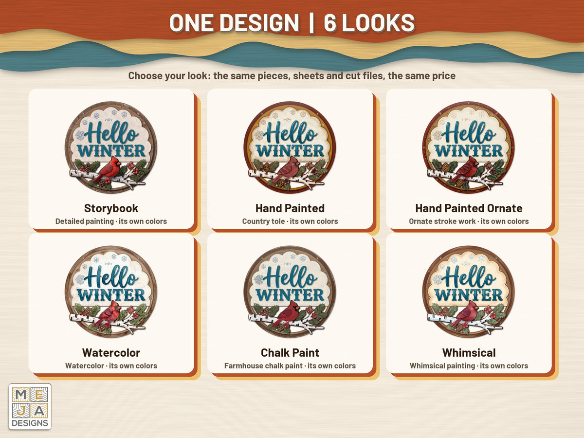 Hello Winter Cardinal Sign sticker pack: every look the sticker pack comes in, side by side
