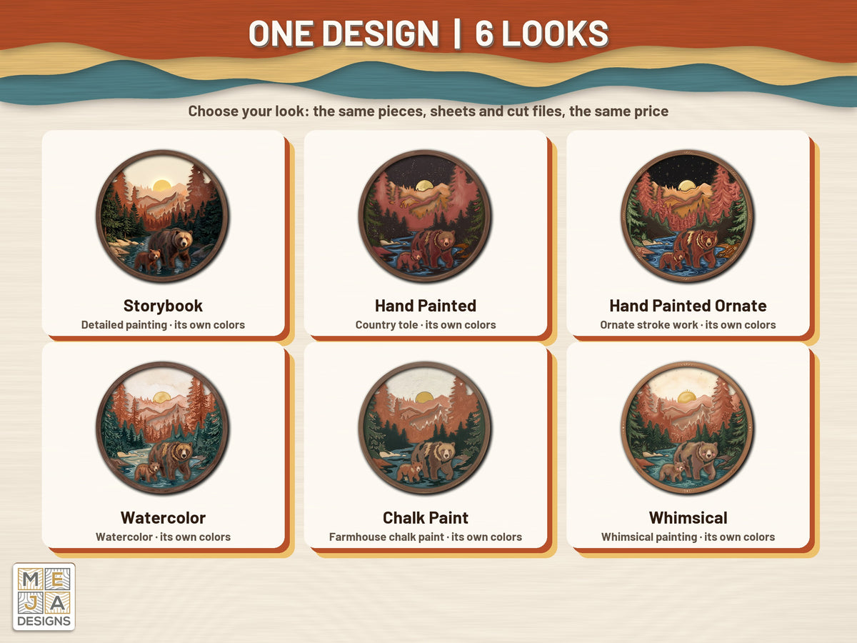 Momma Bear and Cub sticker pack: every look the sticker pack comes in, side by side