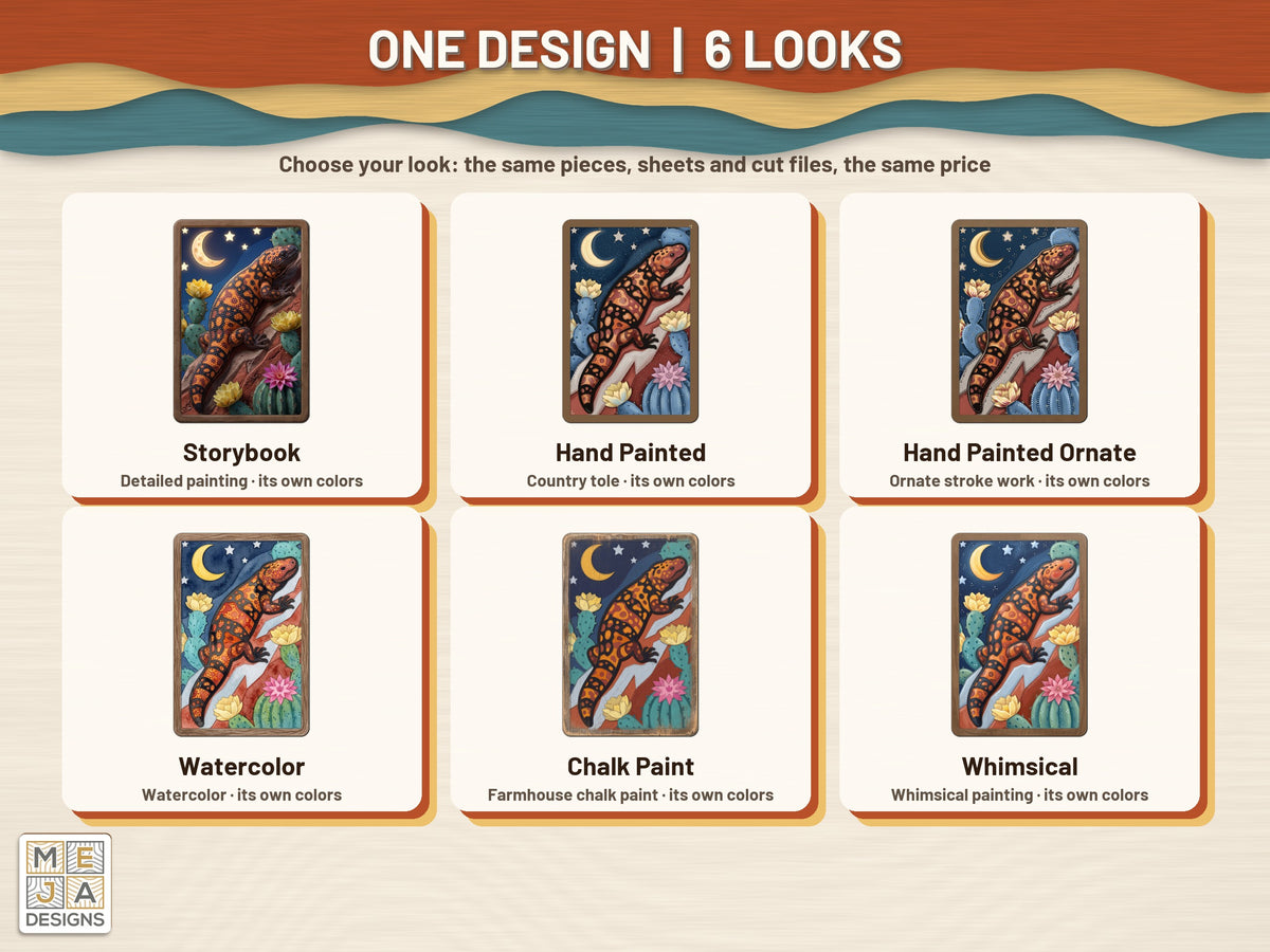 Gila Monster Desert Bloom sticker pack: every look the sticker pack comes in, side by side