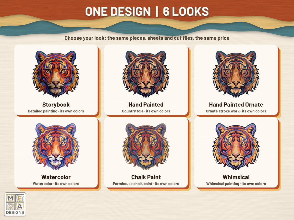 Swirl Tiger Head Sign sticker pack: every look the sticker pack comes in, side by side