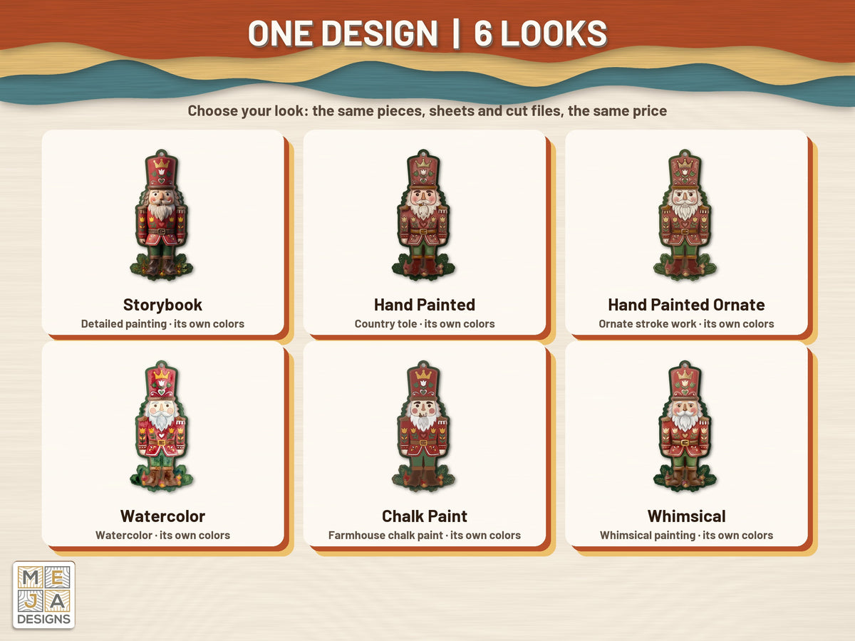 Folk Art Nutcracker Ornament sticker pack: every look the sticker pack comes in, side by side