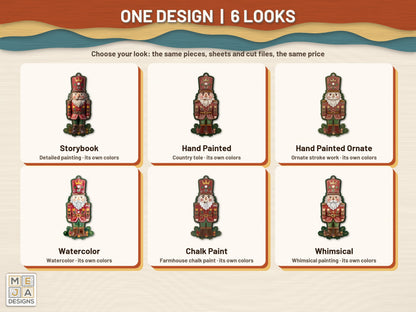 Folk Art Nutcracker Ornament sticker pack: every look the sticker pack comes in, side by side