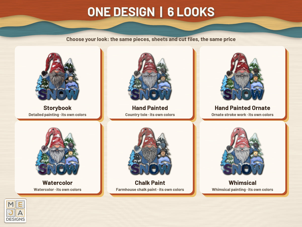 Let It Snow Gnome Ornament sticker pack: every look the sticker pack comes in, side by side
