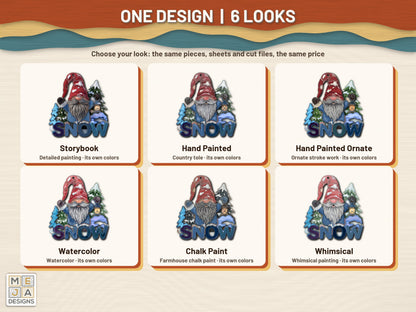 Let It Snow Gnome Ornament sticker pack: every look the sticker pack comes in, side by side