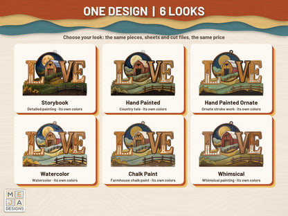 Rustic Barn LOVE Sign sticker pack: every look the sticker pack comes in, side by side