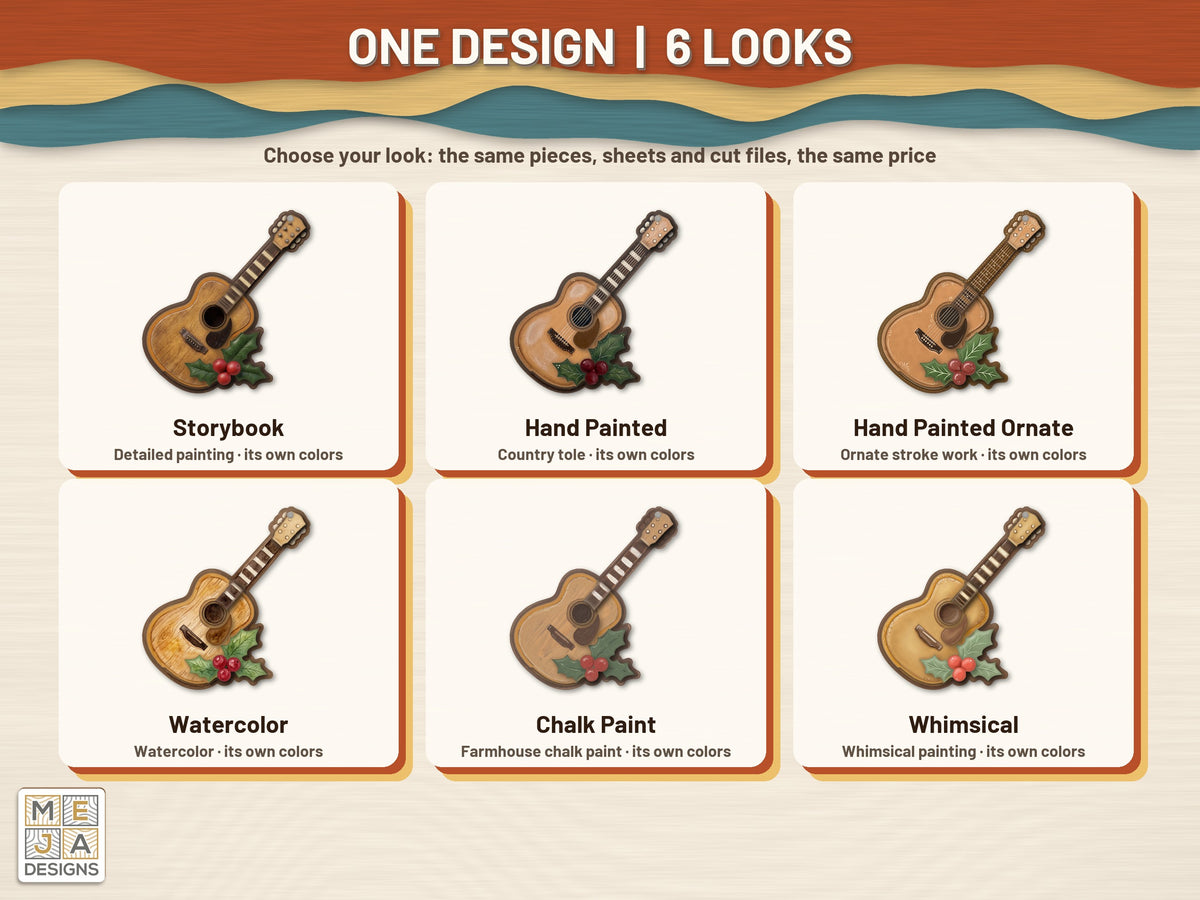 Acoustic Guitar Holly Ornament sticker pack: every look the sticker pack comes in, side by side