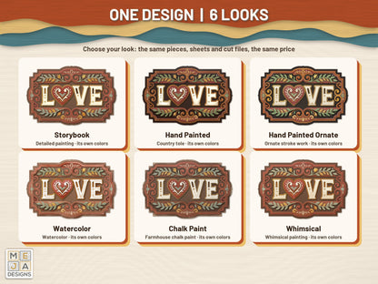 Rustic Folk LOVE Sign sticker pack: every look the sticker pack comes in, side by side