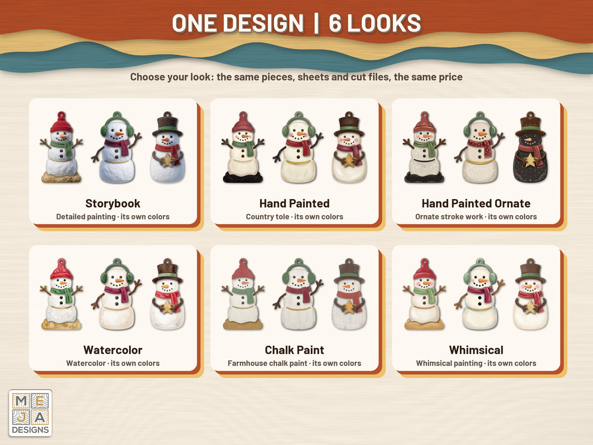 Marshmallow Snowman Ornament Set sticker pack: every look the sticker pack comes in, side by side