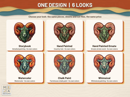 Swirl Ram Head Sign sticker pack: every look the sticker pack comes in, side by side