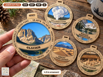Glacier National Park Ornament laser cut file: the finished piece in a room