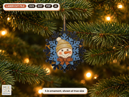 Snowman Snowflake Ornament laser cut file: the finished piece in a room