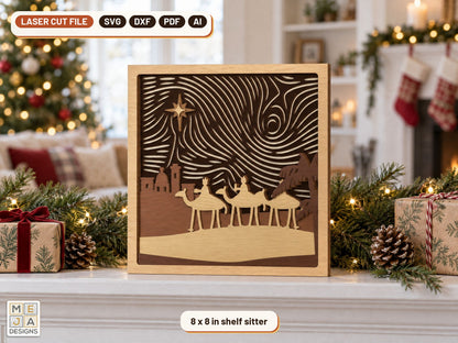 Three Wise Men Layered Scene laser cut file: the finished piece in a room