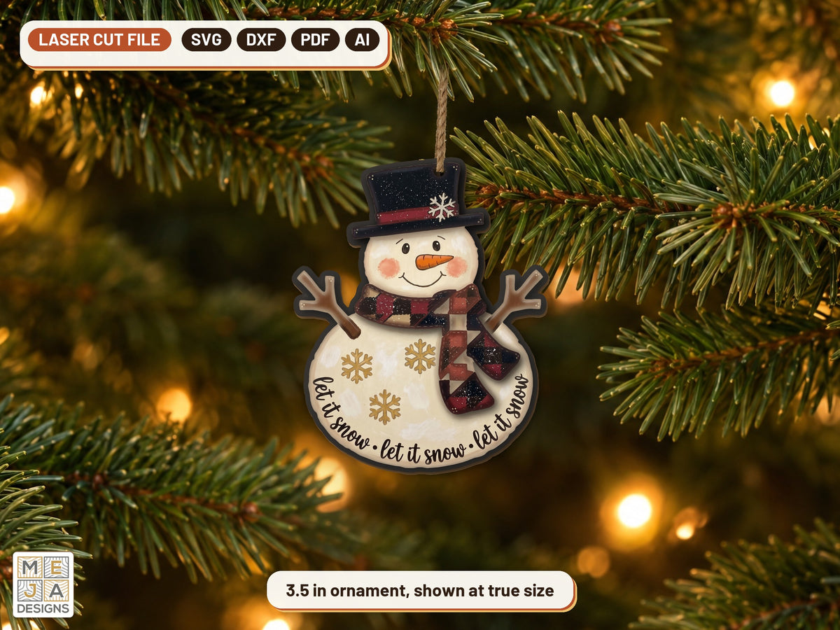 Buffalo Plaid Snowman Ornament laser cut file: the finished piece in a room