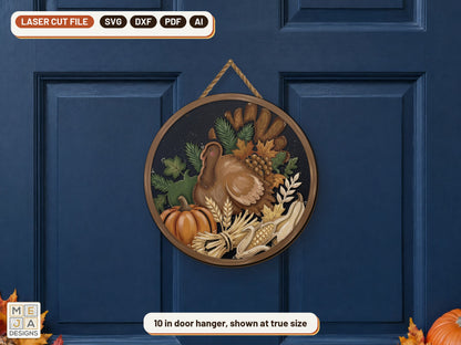 Thanksgiving Harvest Turkey laser cut file: the finished piece in a room