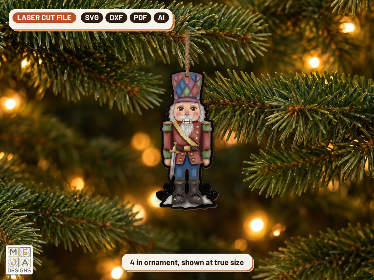 Stained Glass Nutcracker Ornament laser cut file: the finished piece in a room