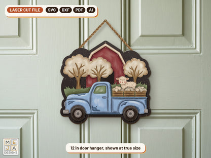 Vintage Spring Farm Truck laser cut file: the finished piece in a room