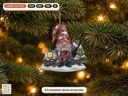 Gnome Patching Hat Ornament laser cut file: the finished piece in a room