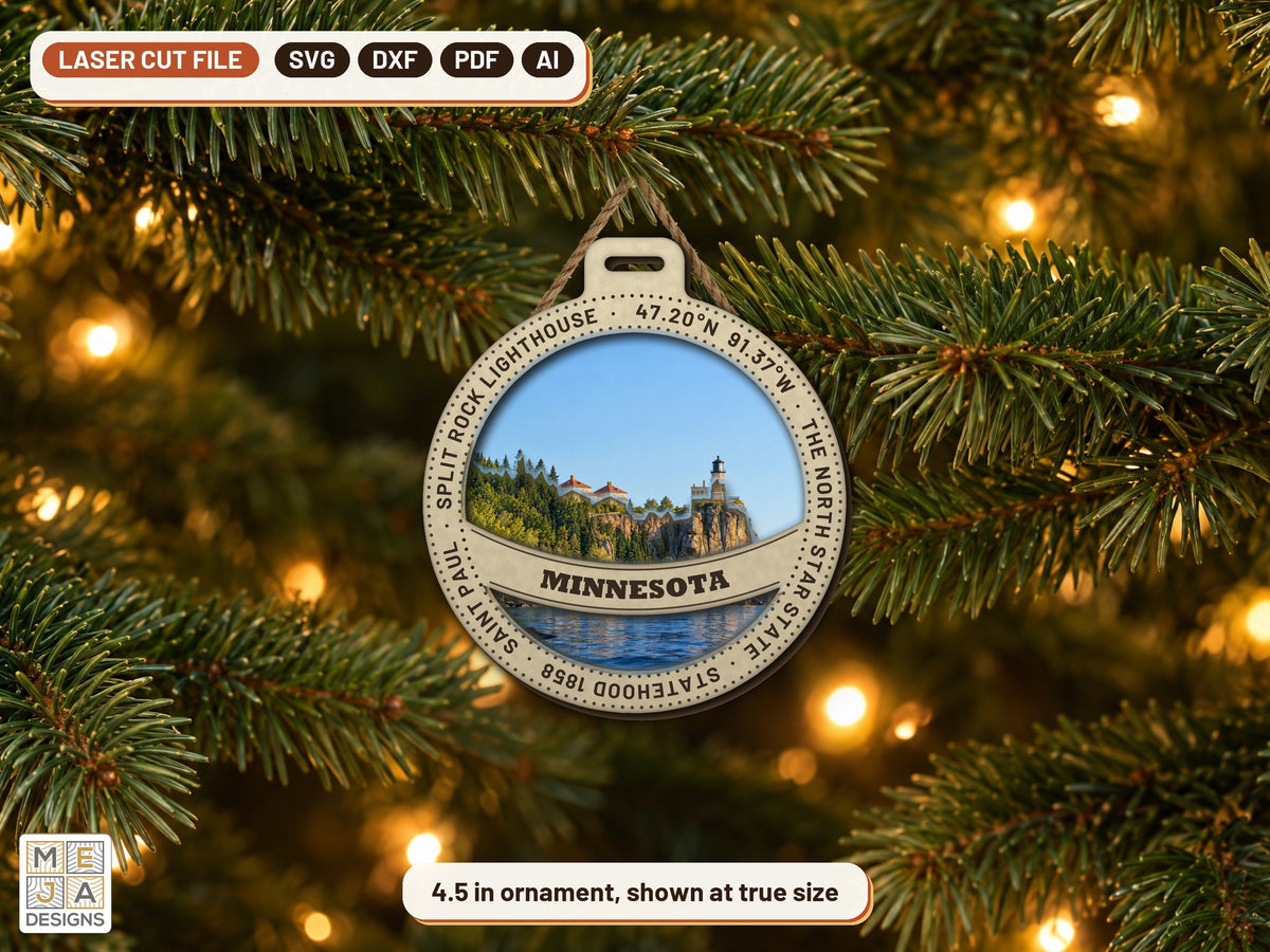 Minnesota State Ornament laser cut file: the finished piece in a room
