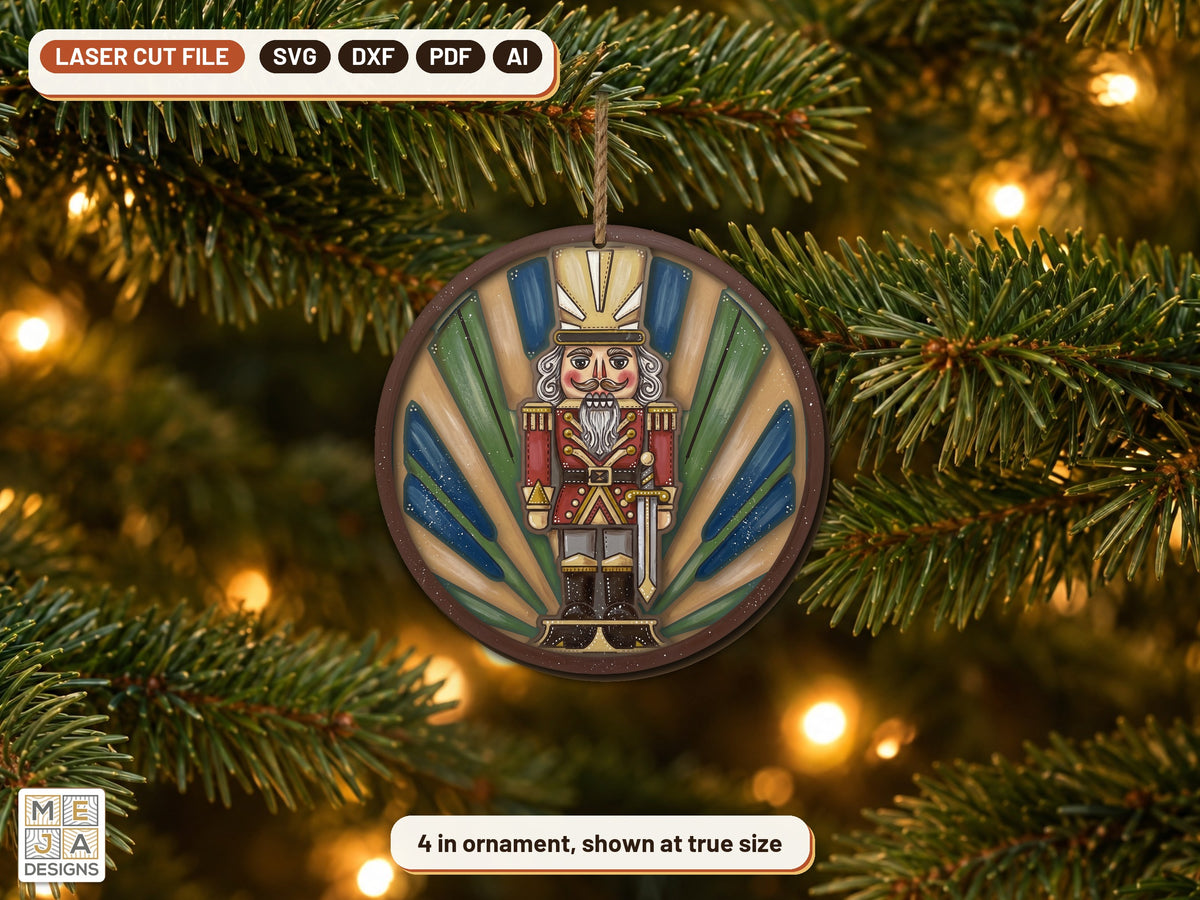 Art Deco Nutcracker Ornament laser cut file: the finished piece in a room