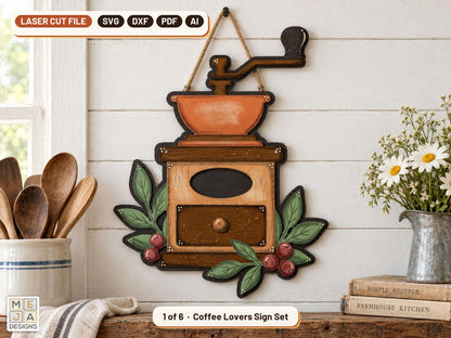 Coffee Lover's Layered Sign Set laser cut file: design 1 of the bundle