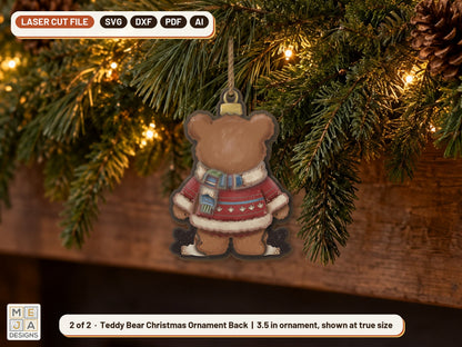Two-Sided Teddy Bear Christmas Ornament laser cut file: design 2 of the bundle