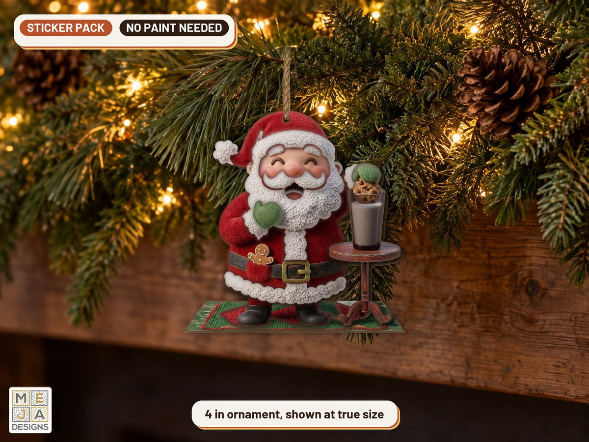 Santa Milk and Cookie Ornament sticker pack: the piece colored with the stickers, in a room