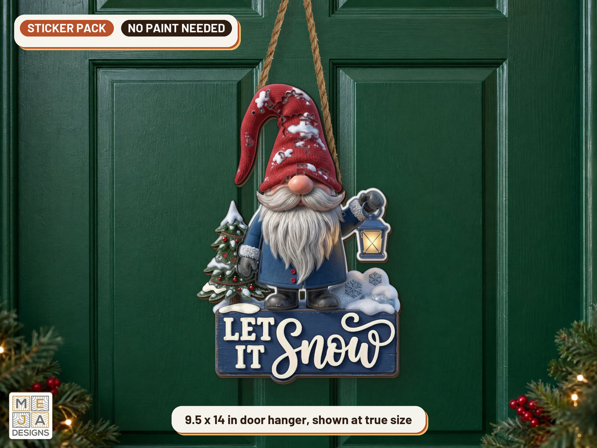 Let It Snow Gnome sticker pack: the piece colored with the stickers, in a room