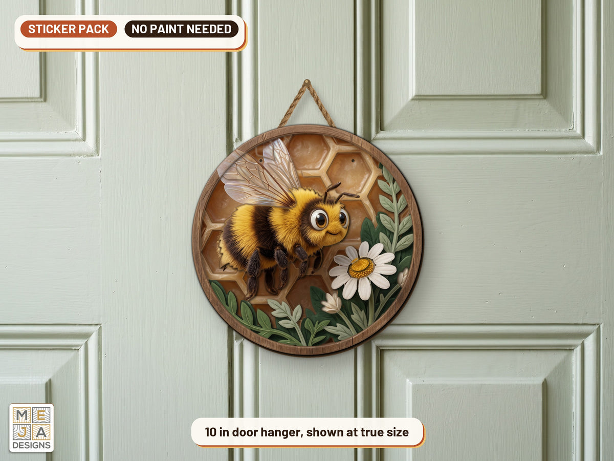 Honeycomb Bee Hanger sticker pack: the piece colored with the stickers, in a room
