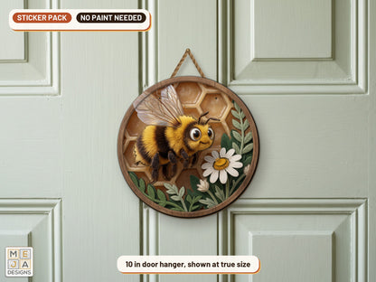 Honeycomb Bee Hanger sticker pack: the piece colored with the stickers, in a room