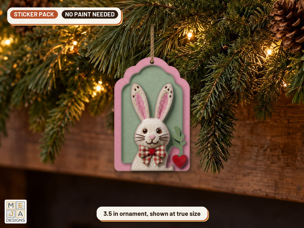 Easter Bunny Gift Tag sticker pack: the piece colored with the stickers, in a room