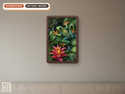 Red-Eyed Tree Frog Jungle sticker pack: the piece colored with the stickers, in a room