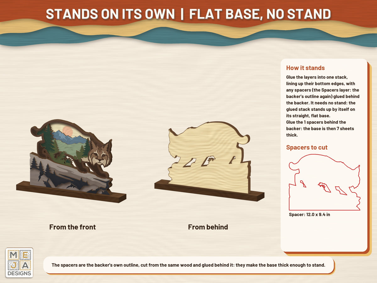 Bobcat Window Shelf Sitter laser cut file: standing on its own stand