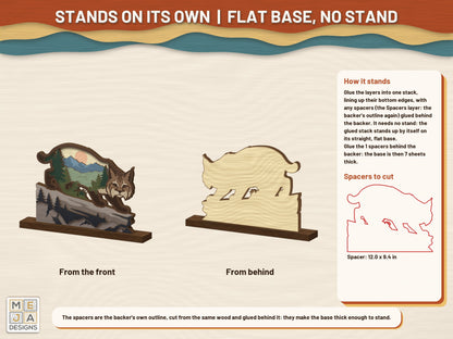Bobcat Window Shelf Sitter laser cut file: standing on its own stand