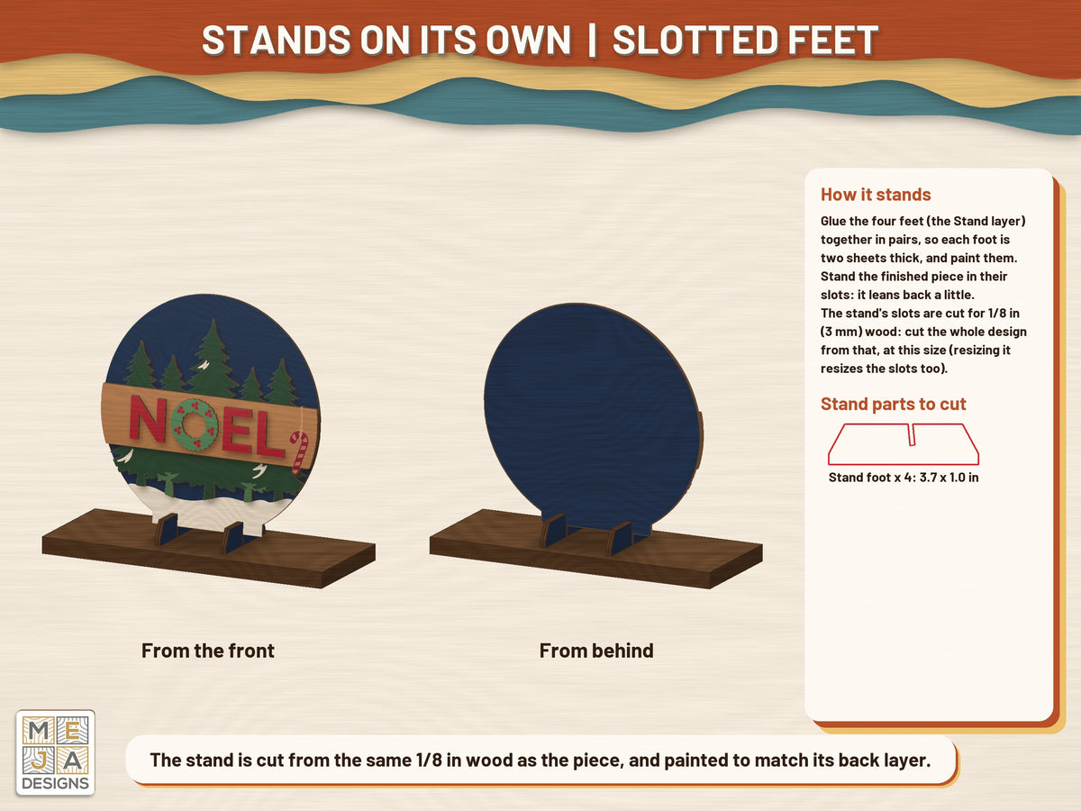 Pine Forest Noel Sign laser cut file: standing on its own stand