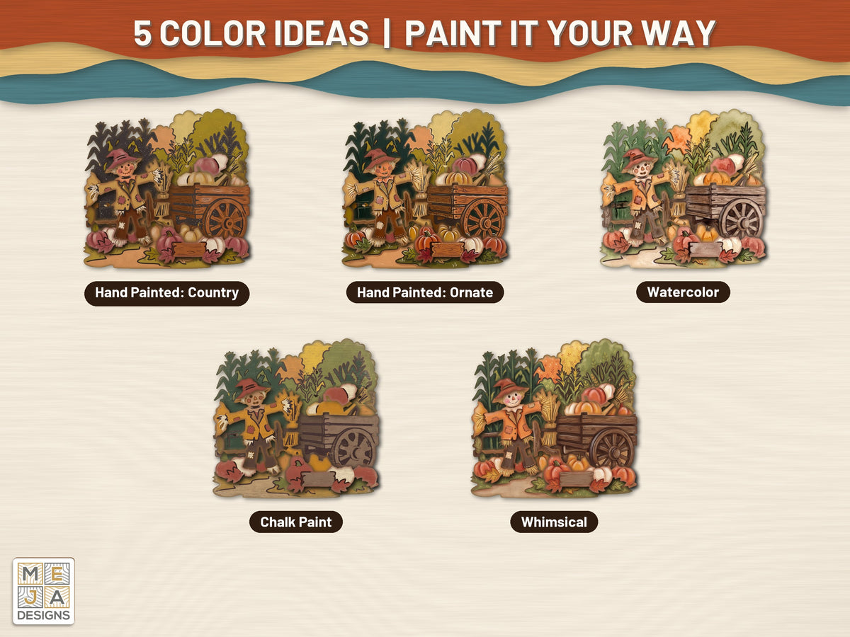 Harvest Scarecrow Wagon Sign laser cut file: color ideas for painting it