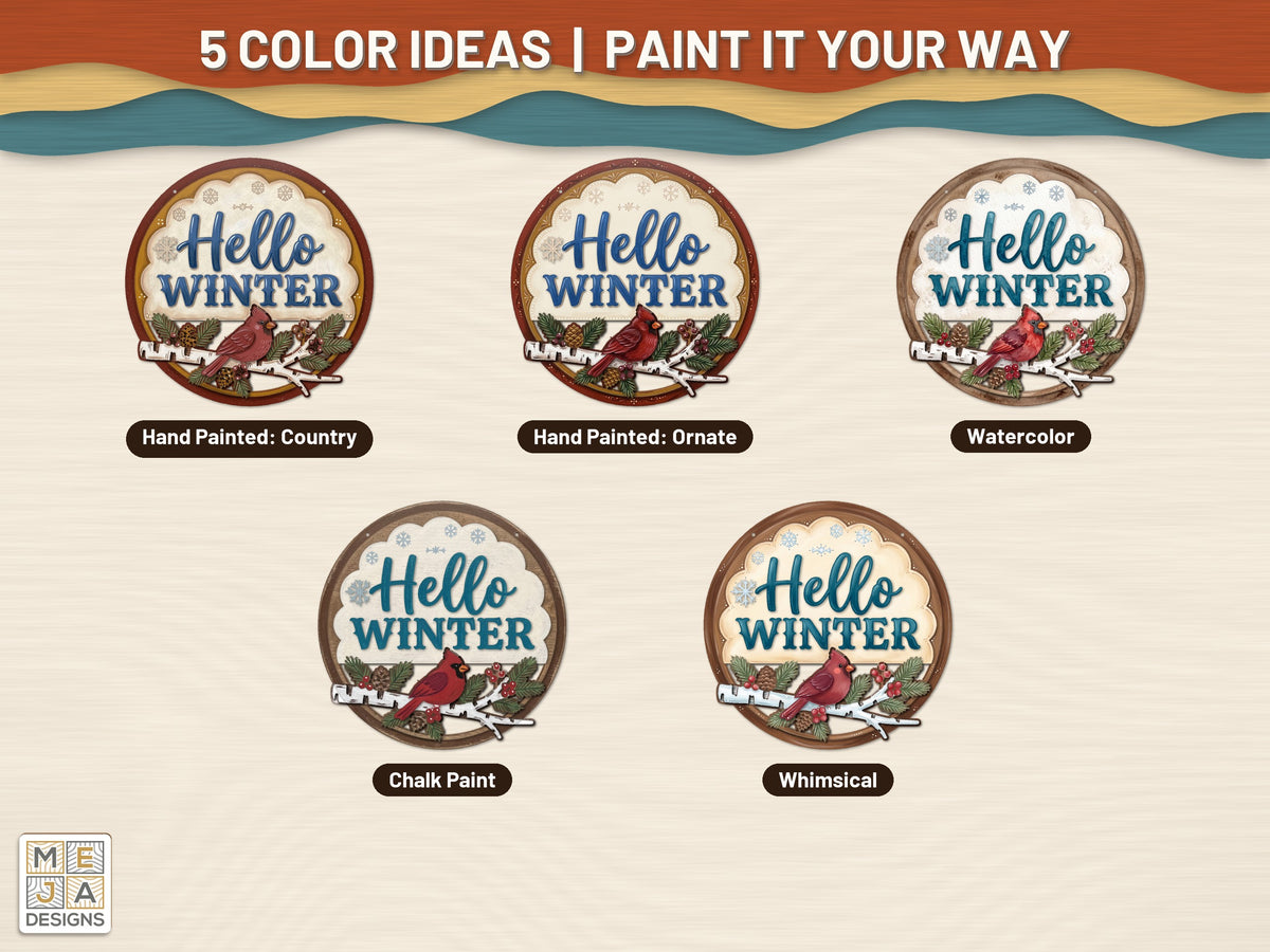 Hello Winter Cardinal Sign laser cut file: color ideas for painting it