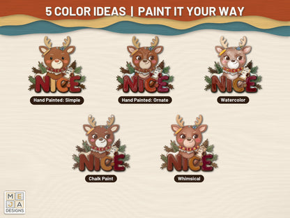 Nice List Reindeer Ornament laser cut file: color ideas for painting it