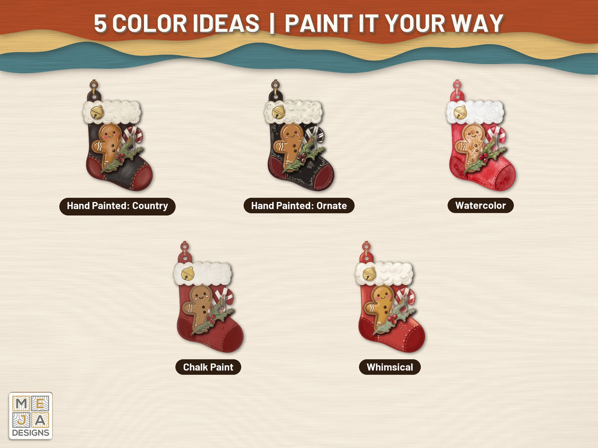 Gingerbread Stocking Ornament laser cut file: color ideas for painting it