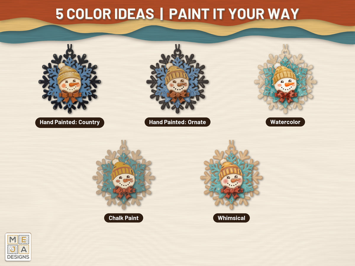 Snowman Snowflake Ornament laser cut file: color ideas for painting it